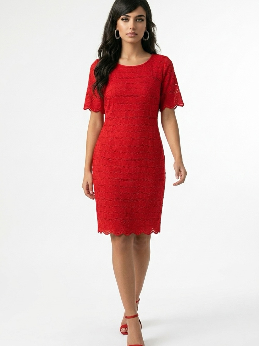 Ronni Nicole Red Crochet Midi Dress